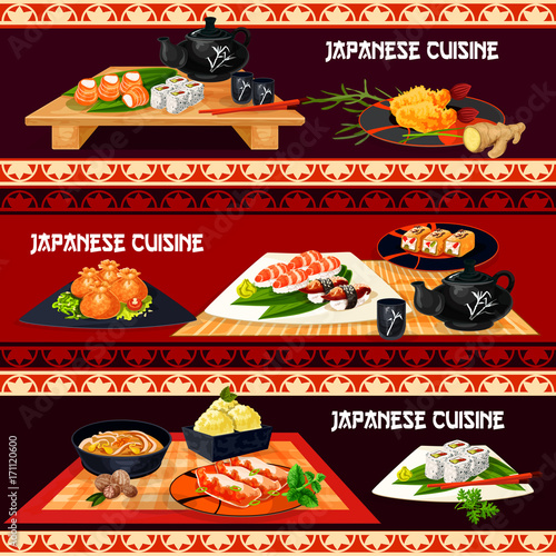 Japanese cuisine banner for restaurant, sushi bar
