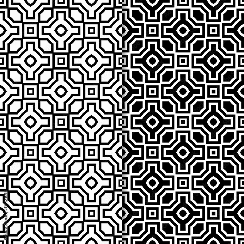 Geometric black and white seamless patterns Geometric black and white seamless patterns