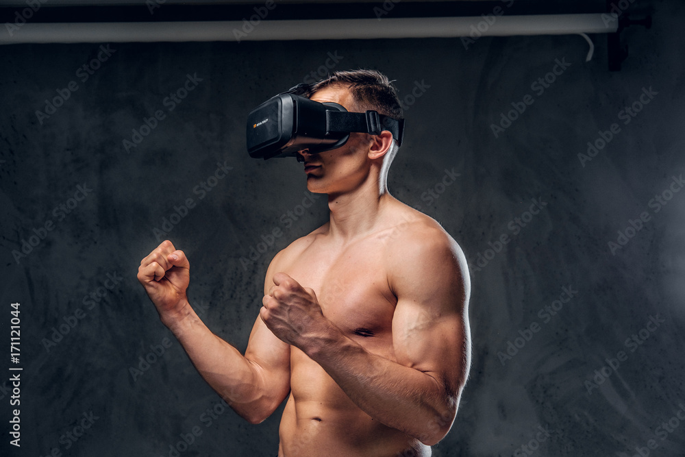 A man with virtual glasses on his head.