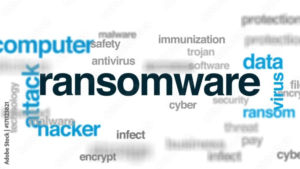 Ransomware animated word cloud, text design animation. Ransomware animated word cloud, text design animation.