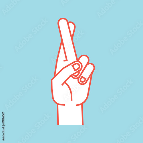 Gesture. Lucky sign. Stylized hand with two fingers crossed. Middle finger in the front. Icon.