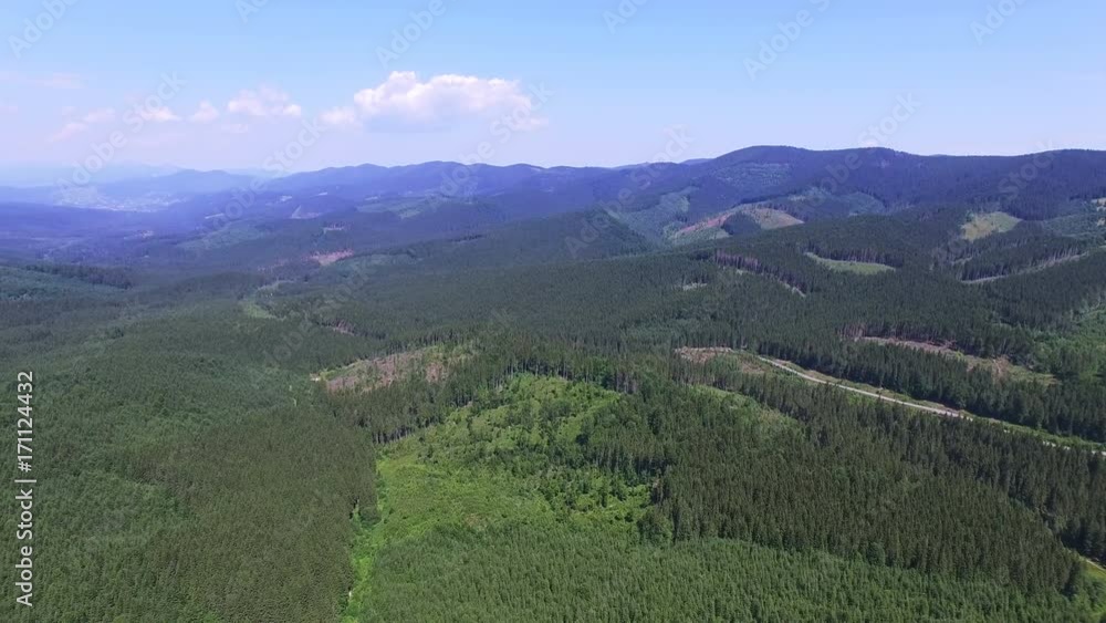 4K .Aerial Mountains hills with wood. Panorama 4K .Aerial Mountains hills with wood. Panorama