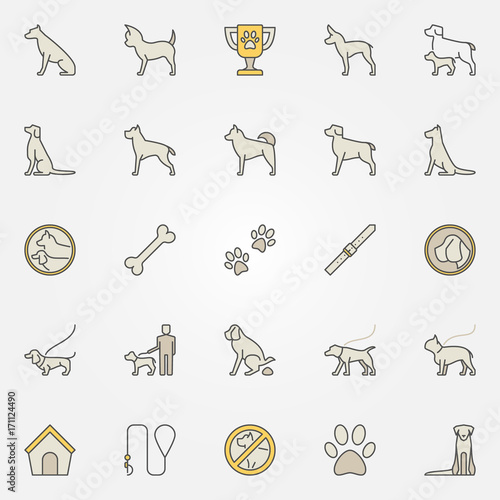 Dog colorful icons set