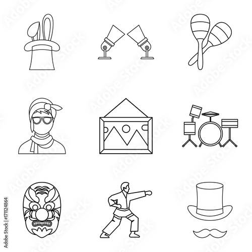 Screen icons set, outline style