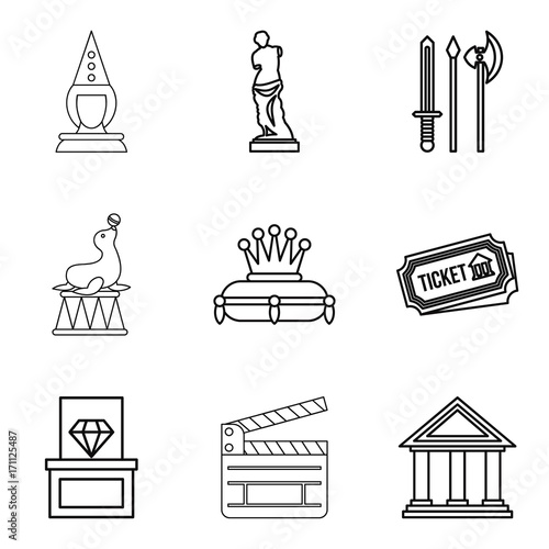 Reconstruction icons set, outline style