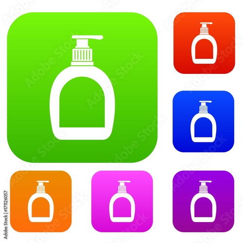 Bottle with liquid soap set color collection