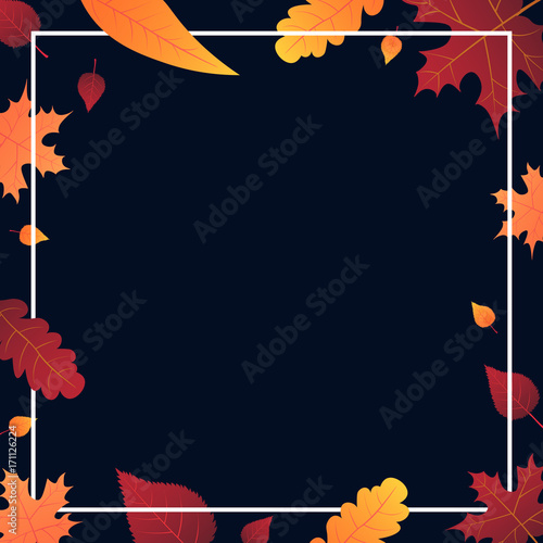 Autumn Background with leaves for shopping sale or promo poster and frame leaflet or web banner. Vector illustration template.