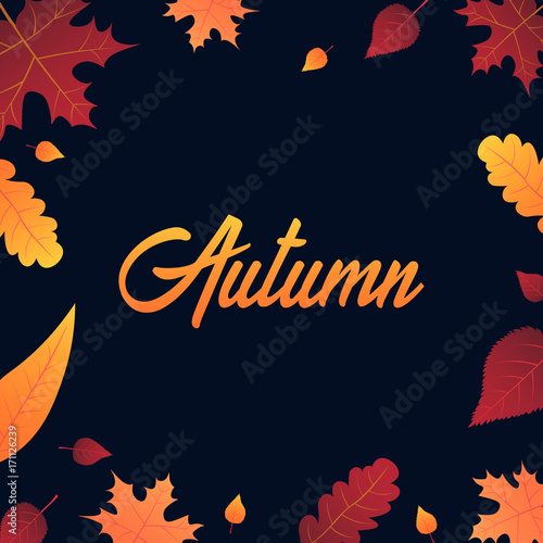 Autumn Background with leaves for shopping sale or promo poster and frame leaflet or web banner. Vector illustration template.