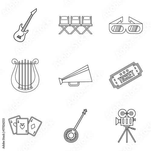 Musical show icons set, outline style