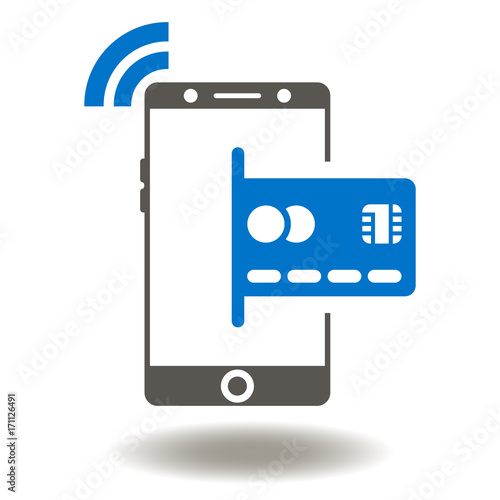 Smartphone NFC Wireless Credit Card Online Payment Icon Vector. Mobile Phone Transfer Pay Illustration. Telephone Shopping Scanning Bank Card WIFI Buy Logo Symbol.