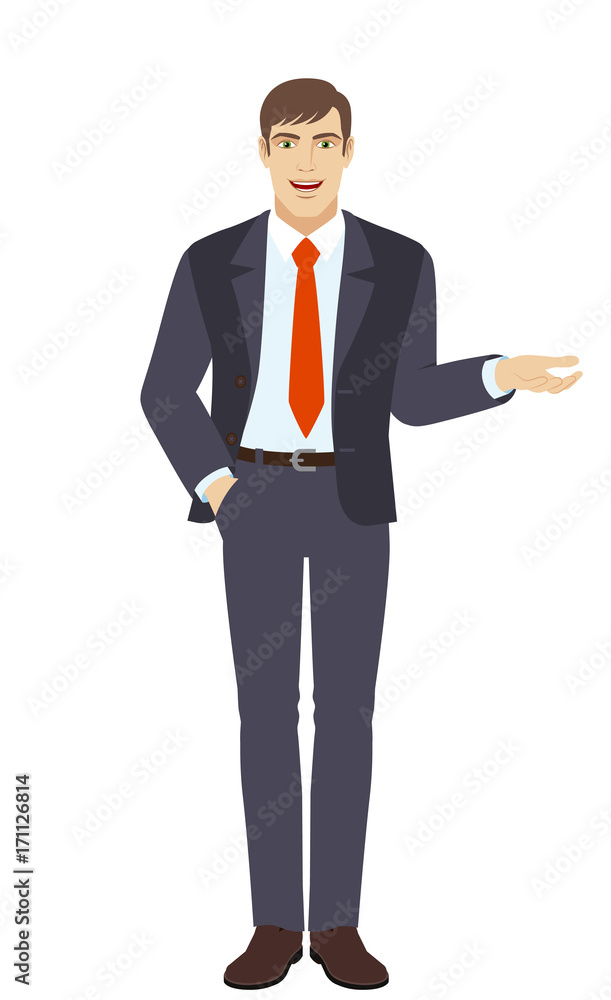 Businessman with hand in pocket gesticulating Businessman with hand in pocket gesticulating
