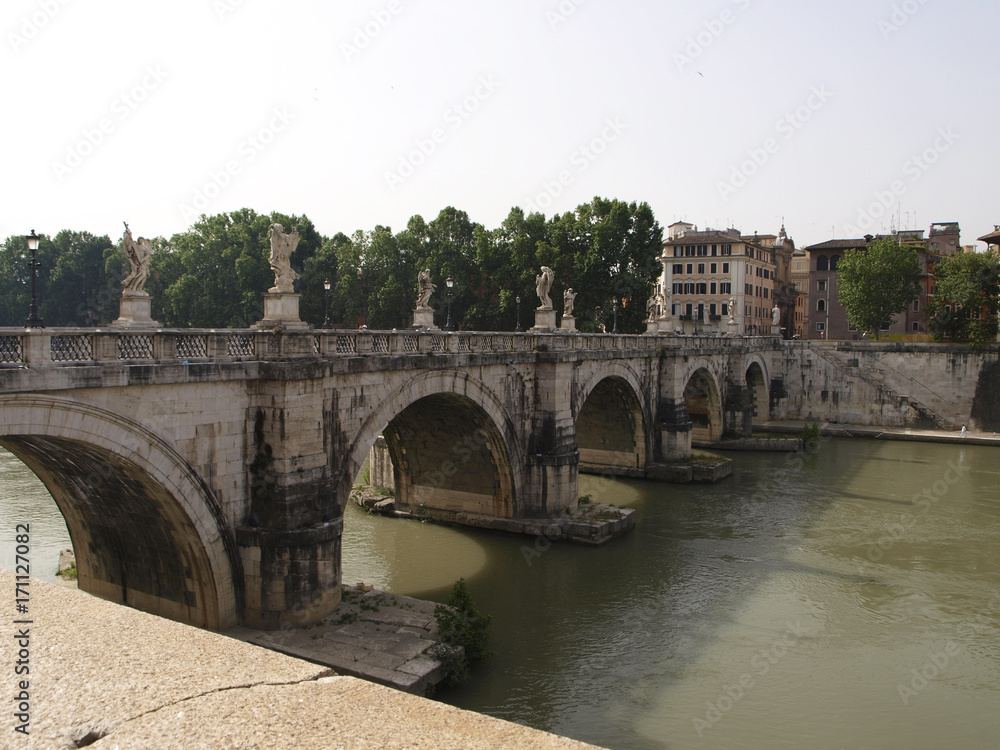 Ponte or bridge Sant'Angelo over river Tiber in Rome, Italy