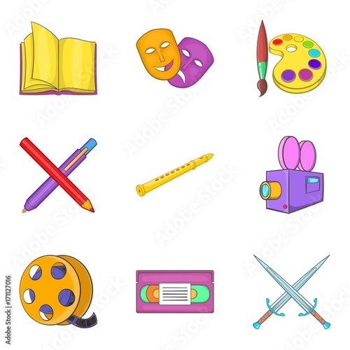 Filmmaker icons set, cartoon style