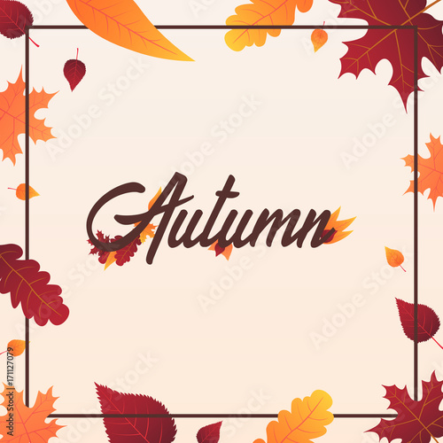 Autumn Background with leaves for shopping sale or promo poster and frame leaflet or web banner. Vector illustration template.