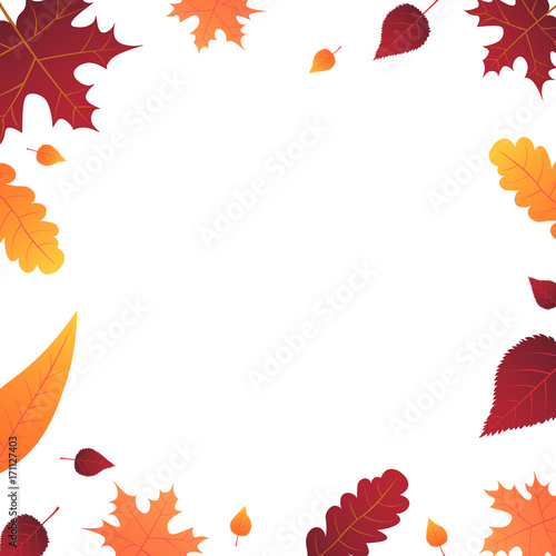 Autumn Background with leaves for shopping sale or promo poster and frame leaflet or web banner. Vector illustration template.