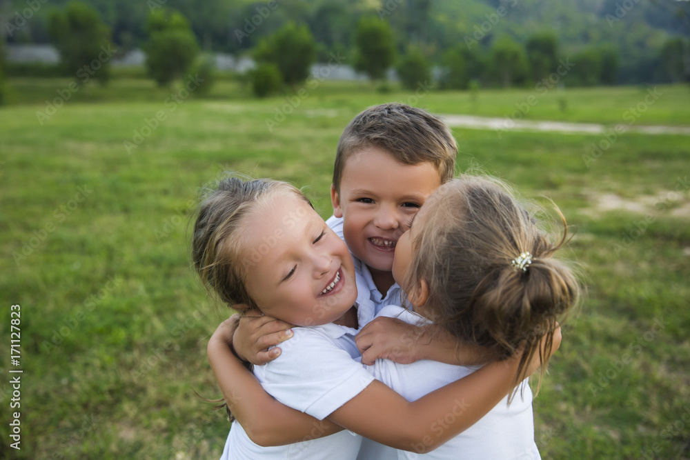 Happy kids. Emotions, hugs, real childhood friendship. Happy kids. Emotions, hugs, real childhood friendship.
