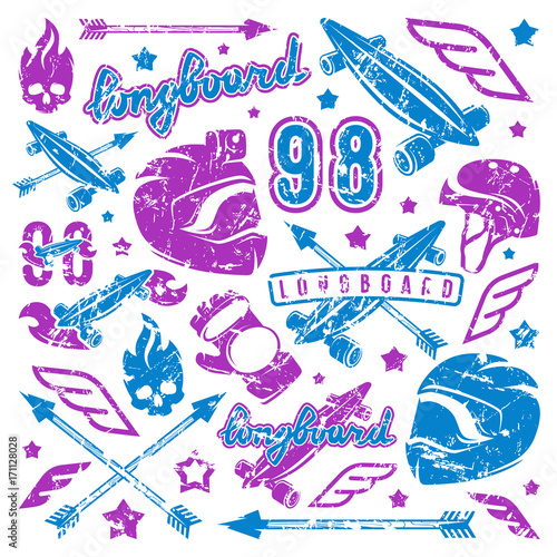 Badge set of longboarding equipment
