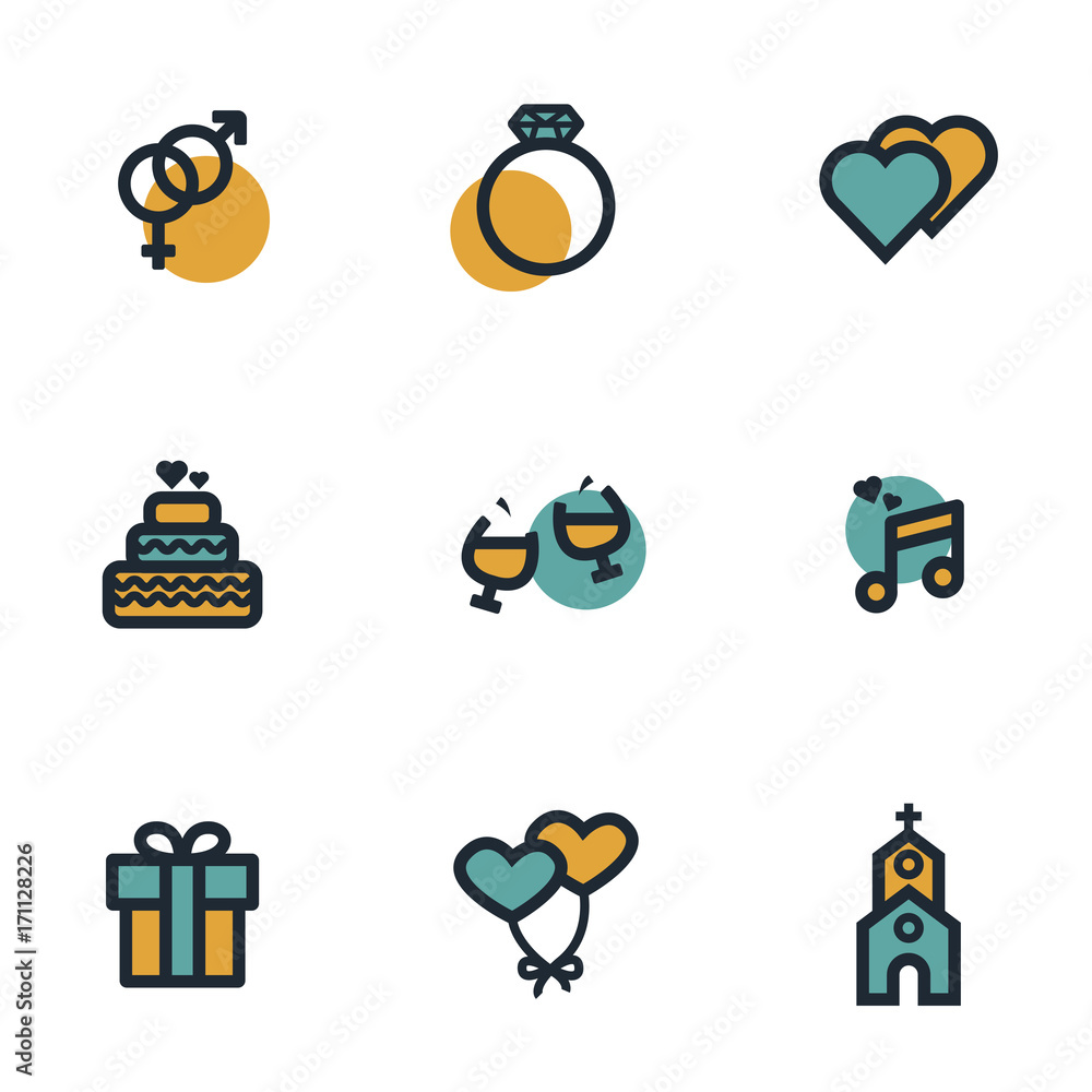 Vector flat wedding icons set Vector flat wedding icons set