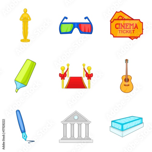 Film creator icons set, cartoon style