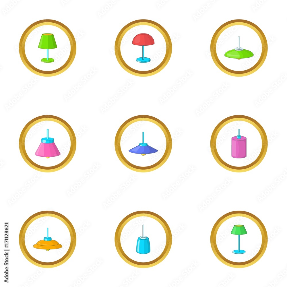 Lamps icons set, cartoon style Lamps icons set, cartoon style
