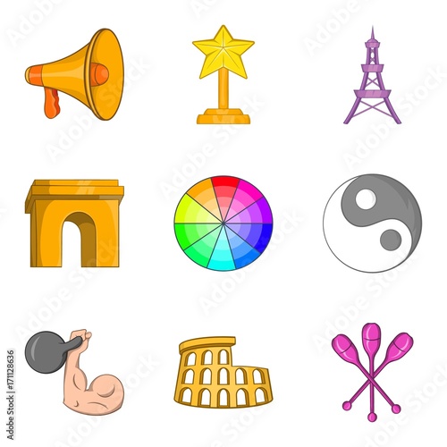 European show icons set, cartoon style