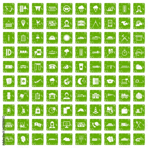 100 dispatcher icons set grunge green
