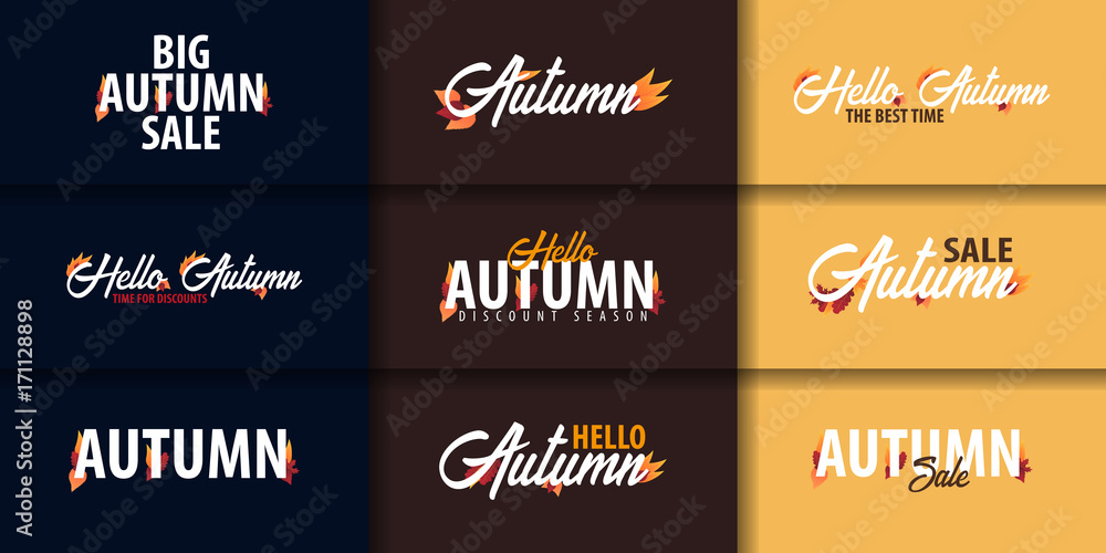 Fototapeta premium Set of Autumn Background with leaves for shopping sale or promo poster and frame leaflet or web banner. Vector illustration template.