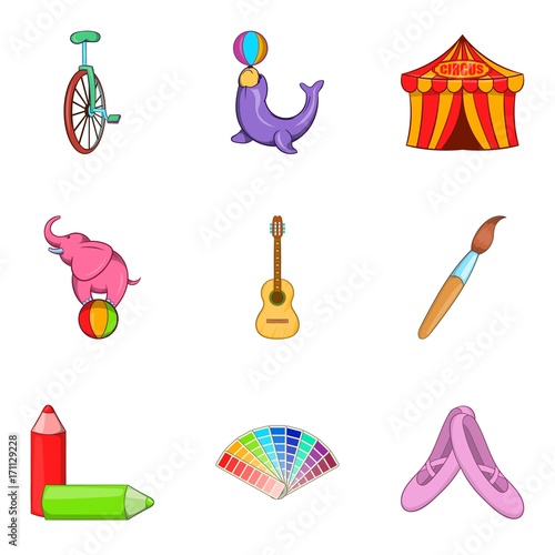 Circus actor icons set, cartoon style