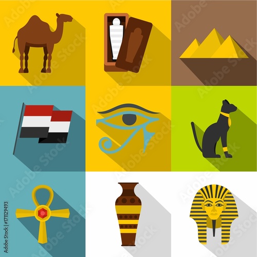 Ancient Egypt icon set, flat style