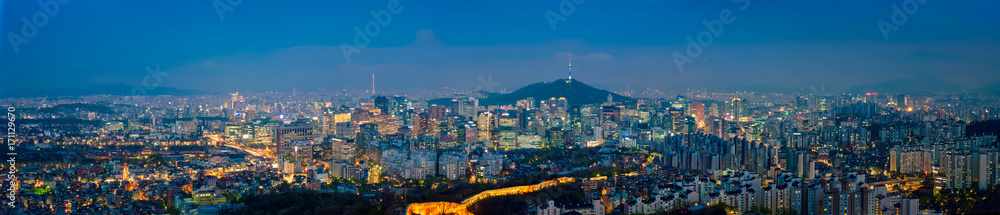 Seoul skyline in the night, South Korea.