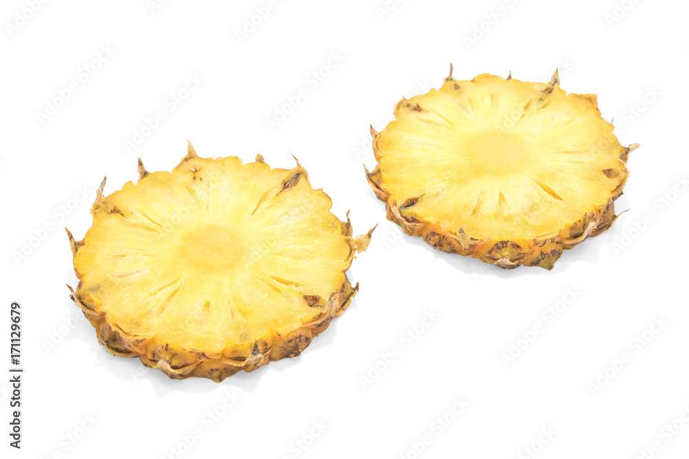 pineapple with slices isolated Clipping Path on white background. pineapple with slices isolated Clipping Path on white background.