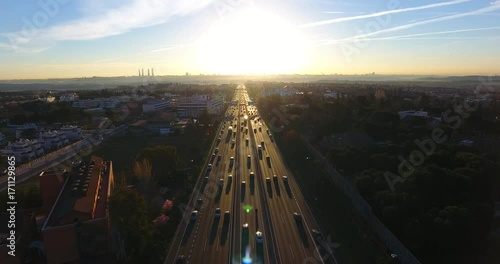 Aerial footage of Madrid city highway. Spain. Espana photo