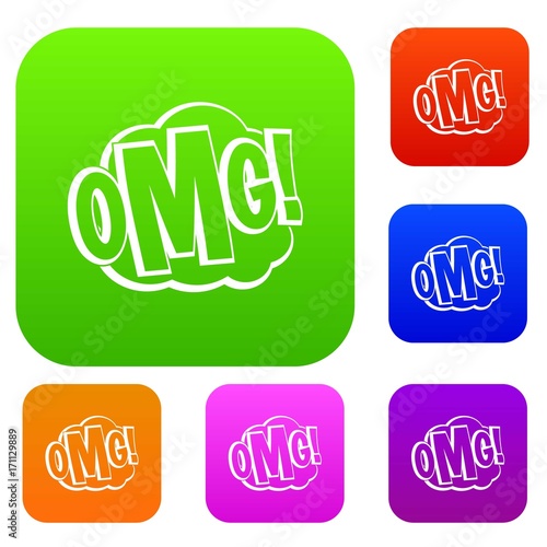 OMG, comic text speech bubble set color collection