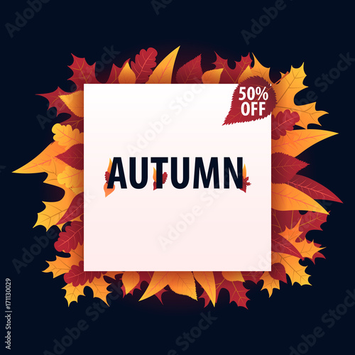 Autumn Background with leaves for shopping sale or promo poster and frame leaflet or web banner. Vector illustration template.