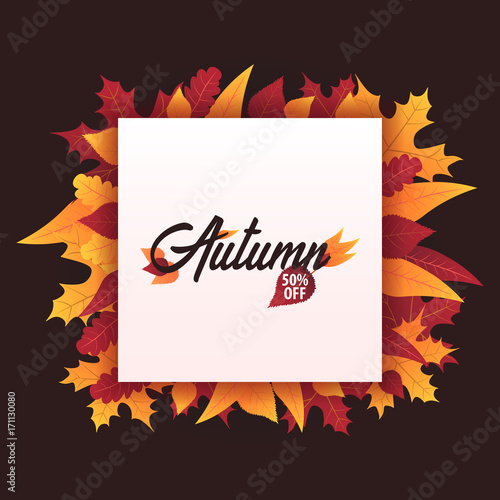 Autumn Background with leaves for shopping sale or promo poster and frame leaflet or web banner. Vector illustration template.