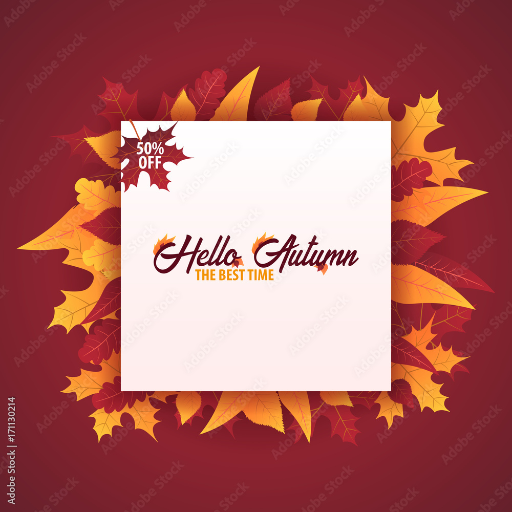 Autumn Background with leaves for shopping sale or promo poster and frame leaflet or web banner. Vector illustration template. Autumn Background with leaves for shopping sale or promo poster and frame leaflet or web banner. Vector illustration template.