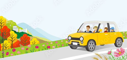 Car driving in the Autumn road  -Anonymous Family