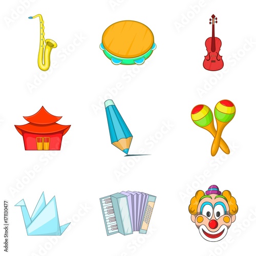 Musical taste icons set, cartoon style