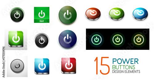 Set of vector round start power buttons