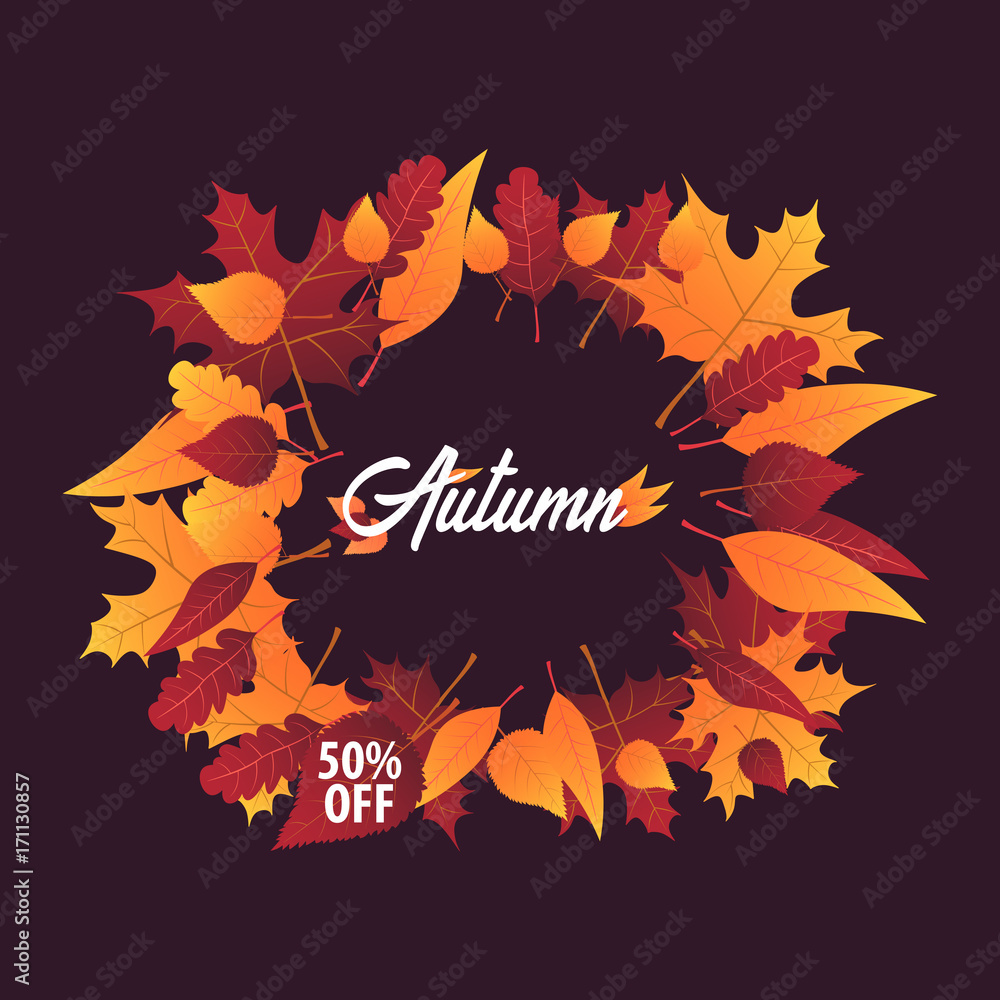 Autumn Background with leaves for shopping sale or promo poster and frame leaflet or web banner. Vector illustration template. Autumn Background with leaves for shopping sale or promo poster and frame leaflet or web banner. Vector illustration template.