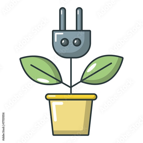 Plant in pot and plug icon, cartoon style