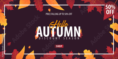 Autumn Background with leaves for shopping sale or promo poster and frame leaflet or web banner. Vector illustration template.