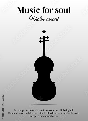 Poster with violin. Black silhouette. Vector illustration