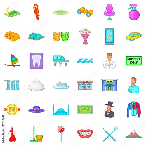 Theatre icons set, cartoon style