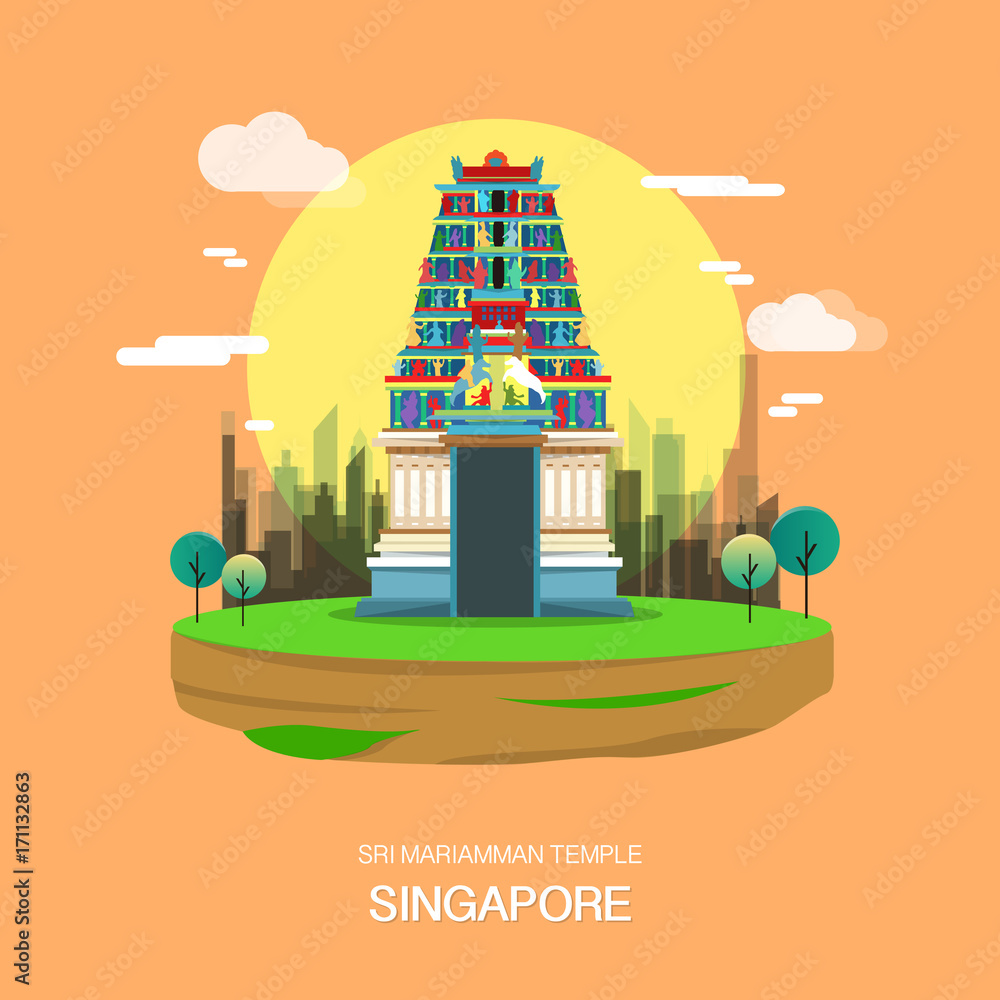 Naklejka premium Sri mariamman temple landmark in Singapore illustration design.vector
