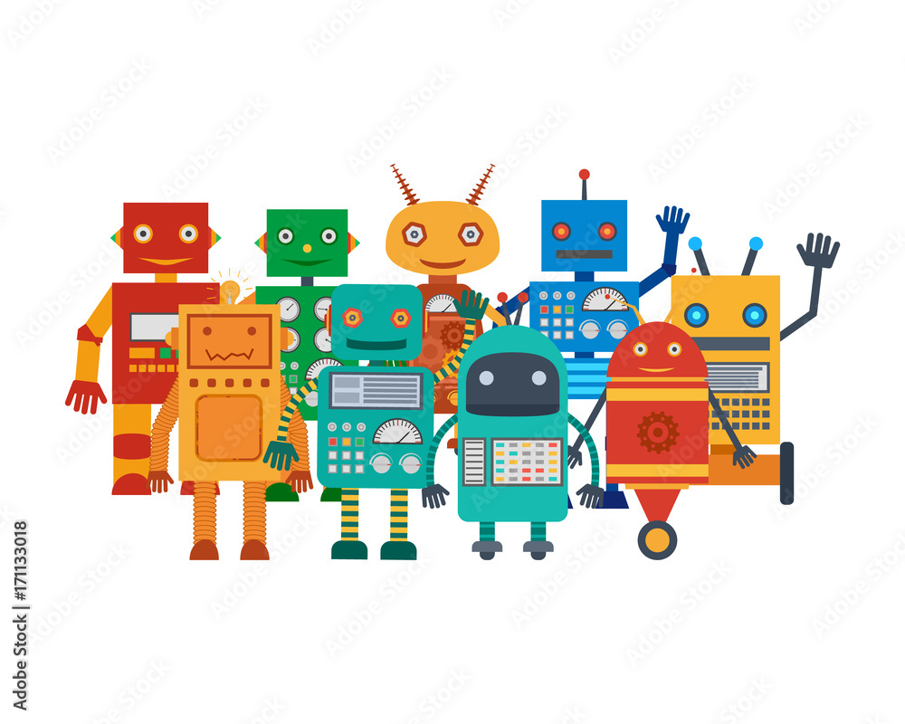 Fototapeta premium Set of colorful icons of various robots