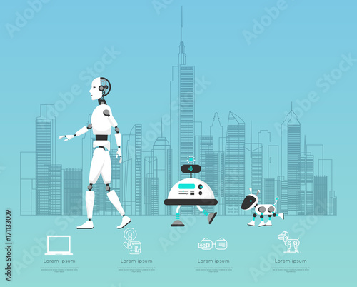AI diverse robot with high technology illustration design