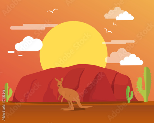 Kangaroo in desert and mountain for traveling