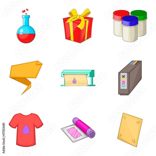 T-shirt design icons set, cartoon style