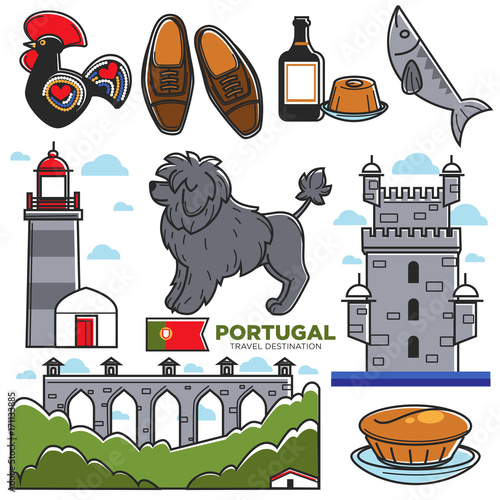 Portugal travel tourism Lisbon souvenir symbols vector tourist landmarks attractions icons